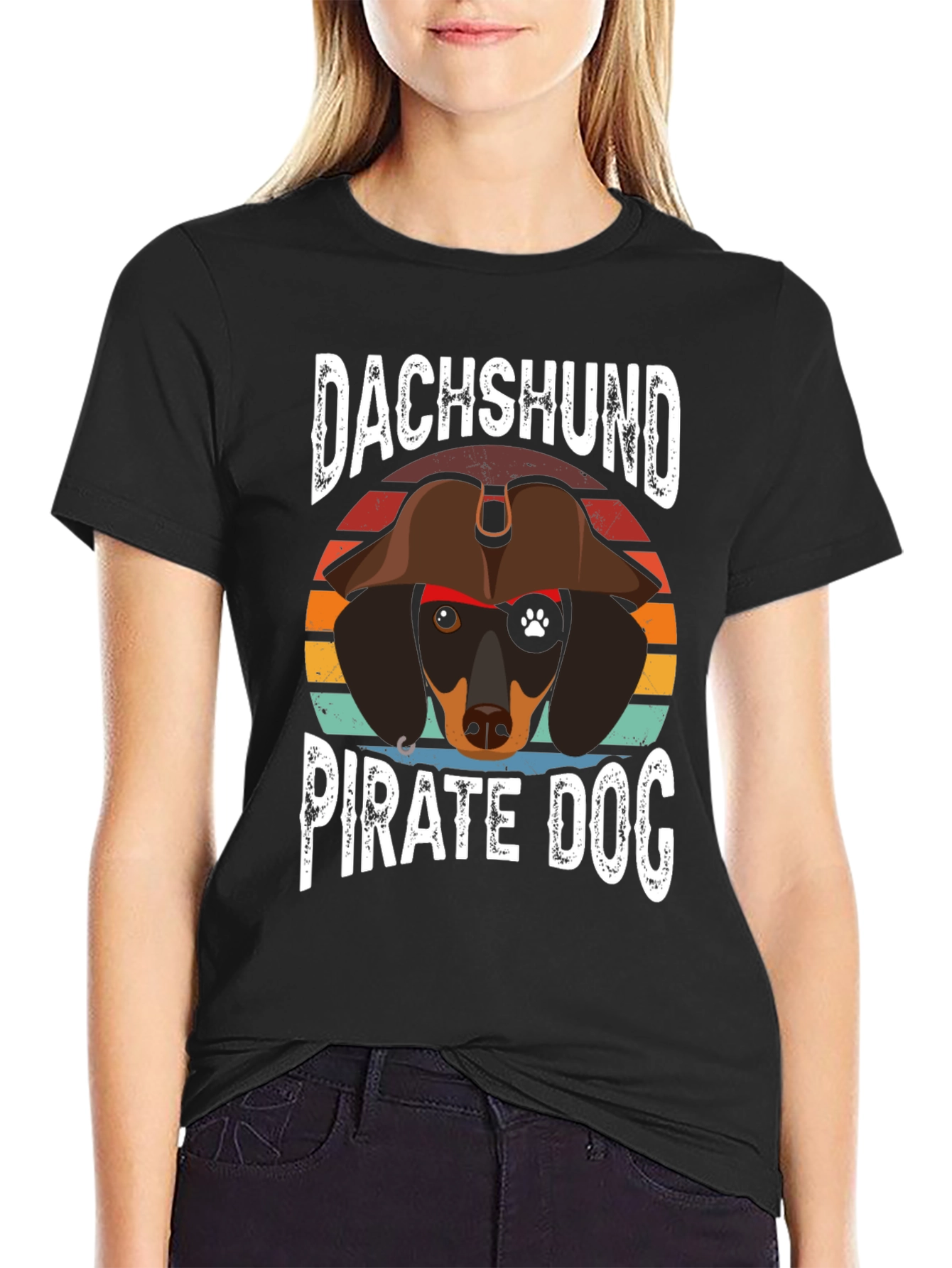 Dachshund Pirate Dog T-Shirt - Black