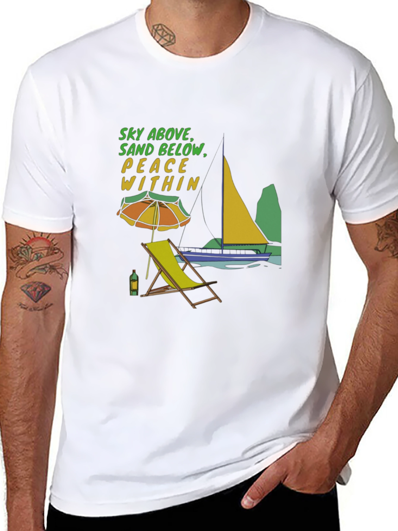 Beach Vibes T-Shirt: Sky Above Sand Below Peace Within