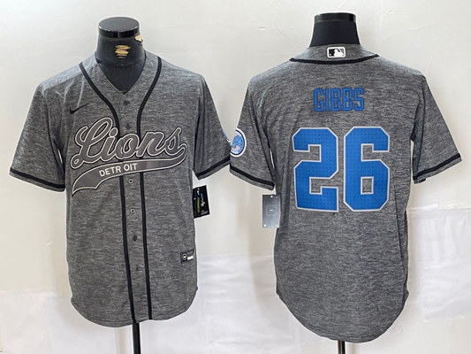 Men's Detroit Lions Jahmyr Gibbs #26 Gray Player Jerseys