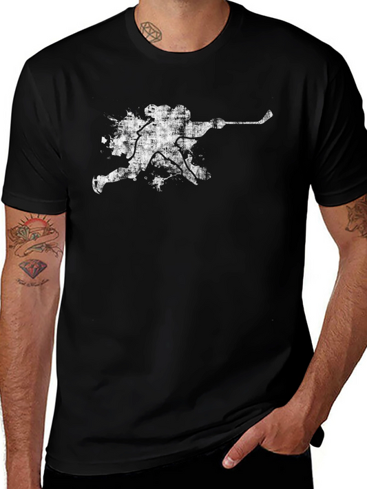 Grunge Hockey Player T-Shirt - Black
