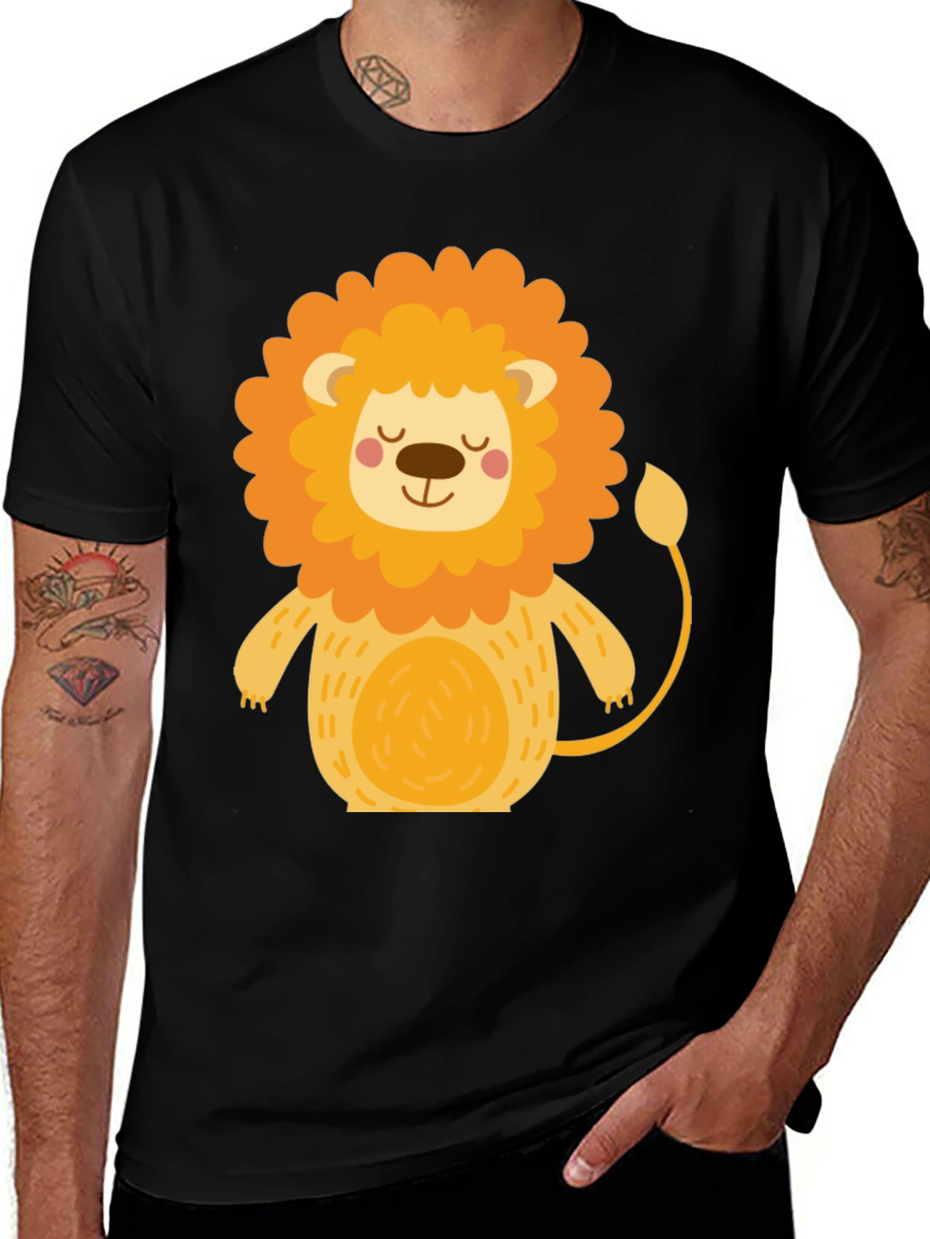 Cute Cartoon Lion Black T-Shirt