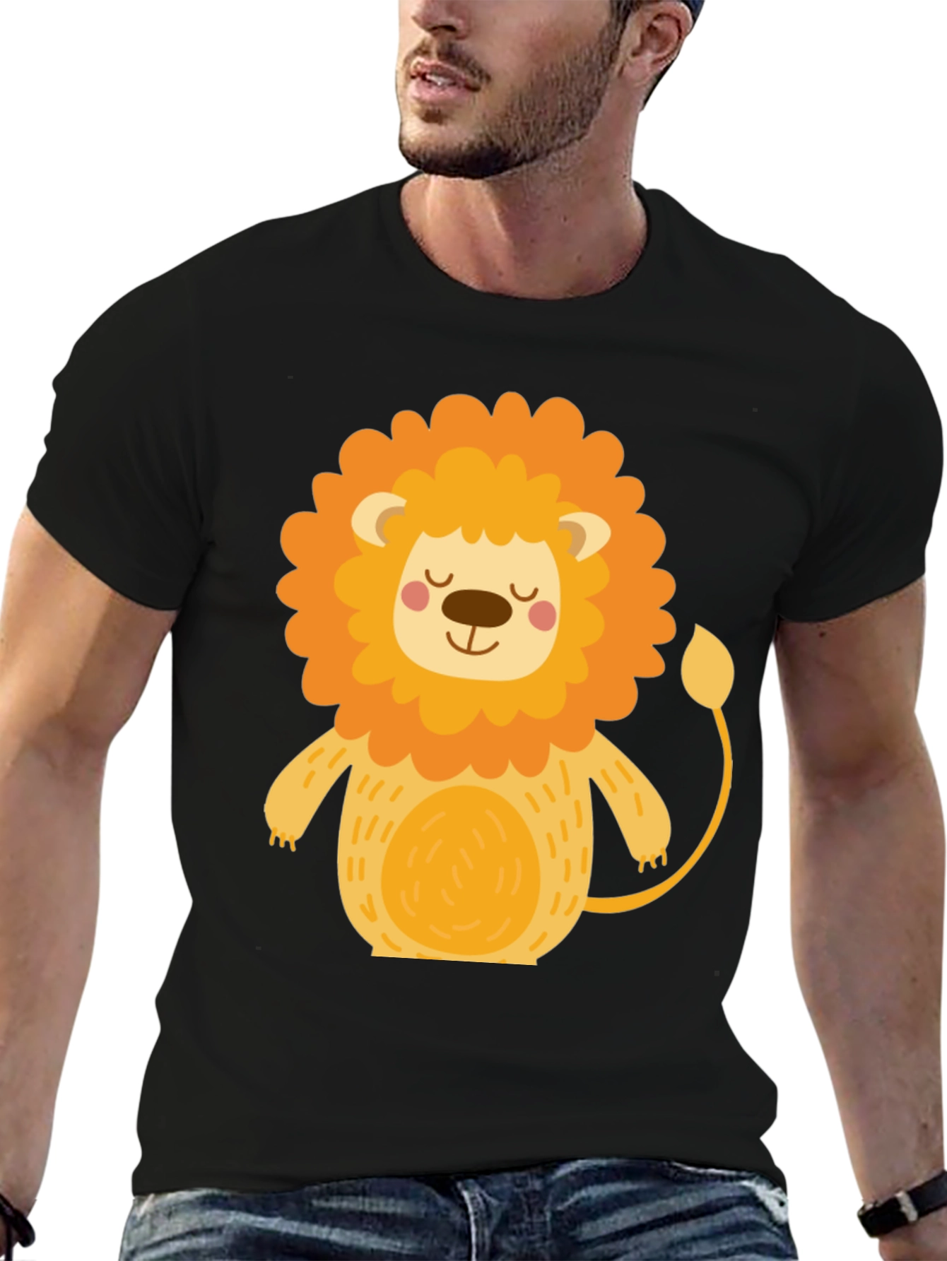 Cute Cartoon Lion Black T-Shirt