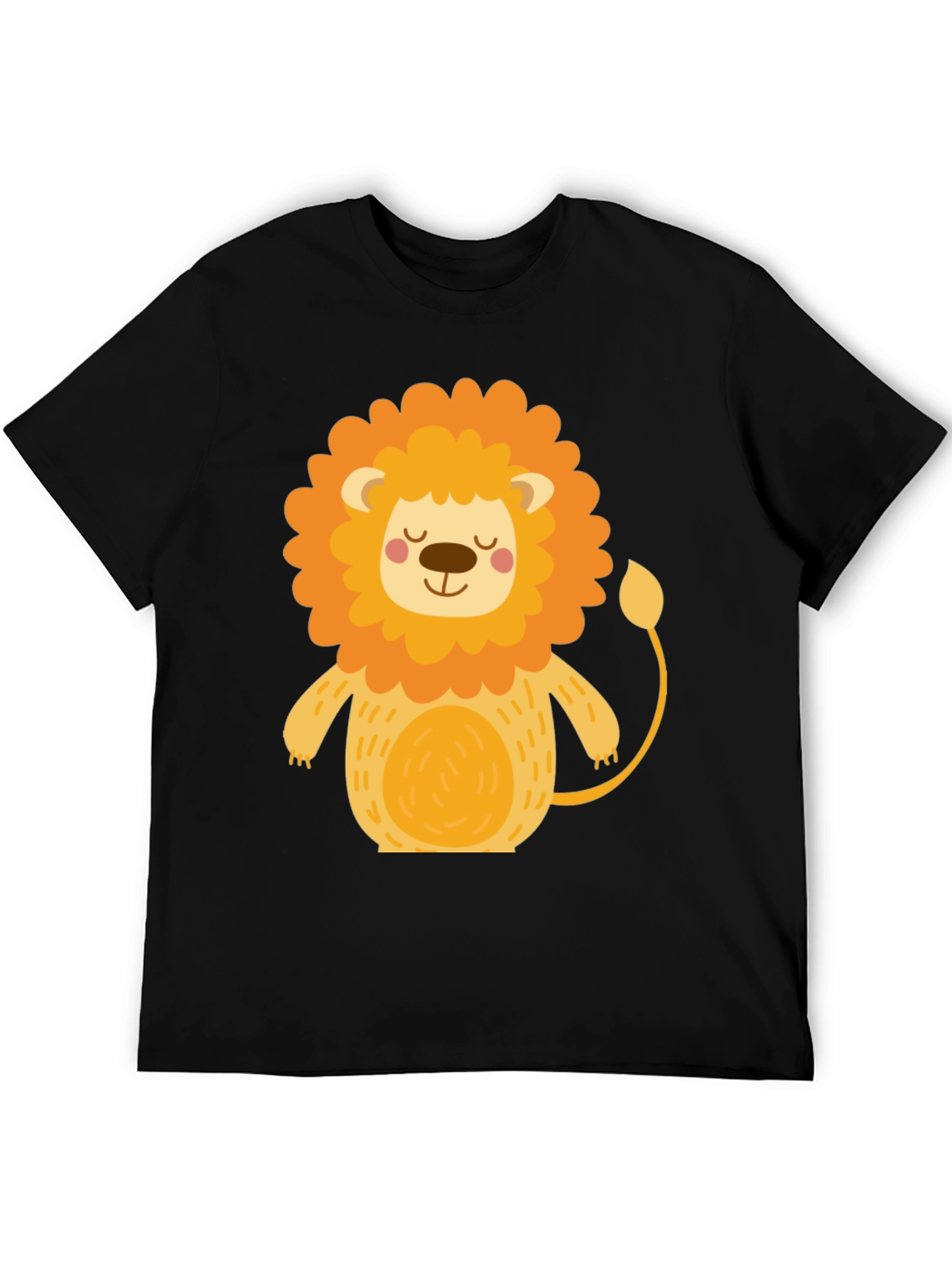 Cute Cartoon Lion Black T-Shirt