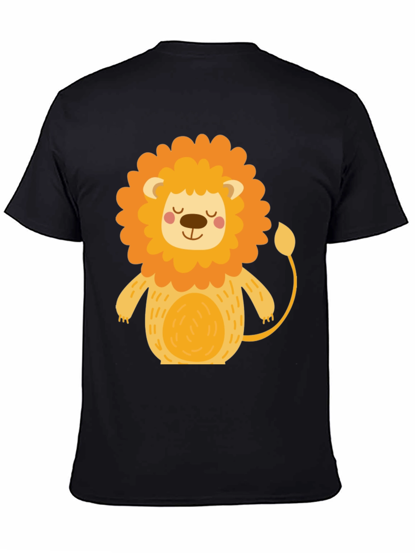 Cute Cartoon Lion Black T-Shirt