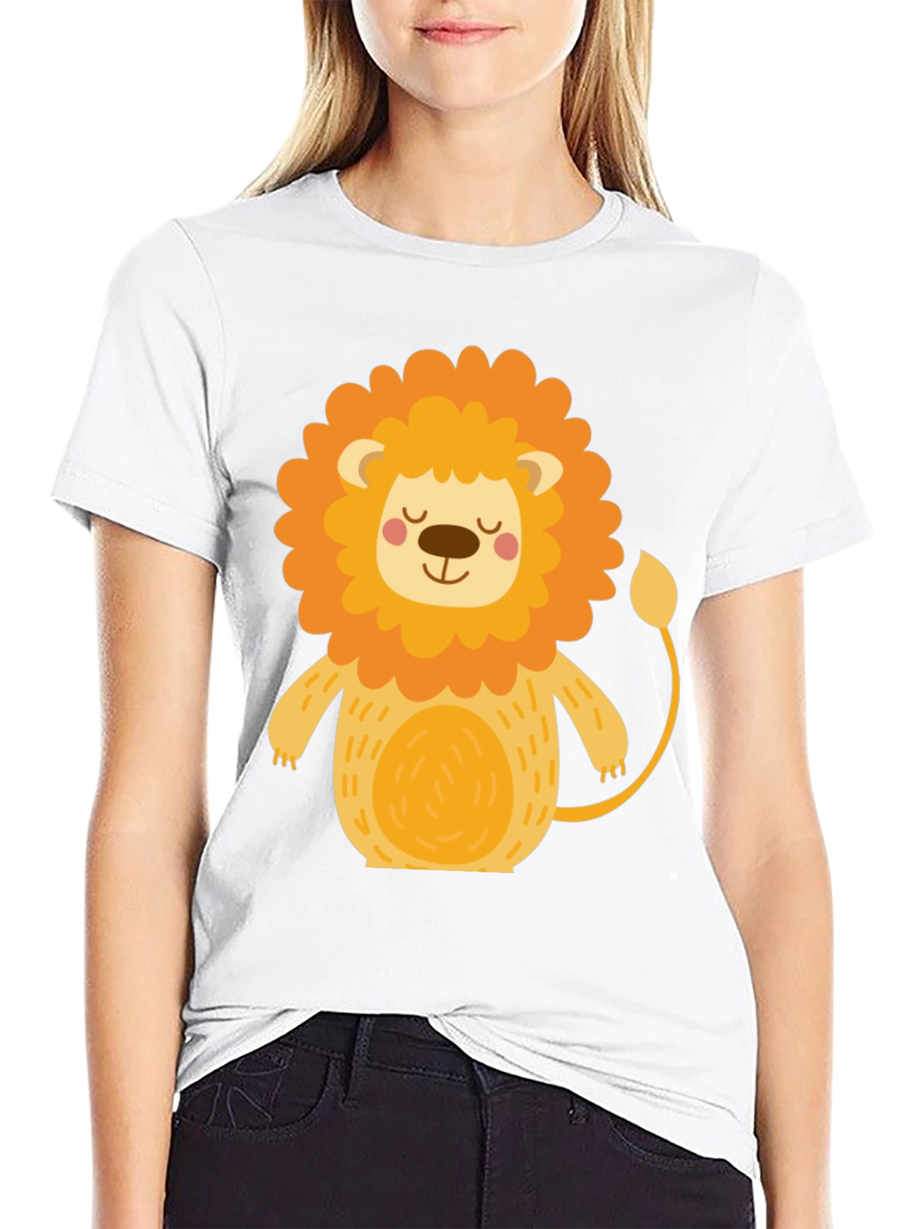 Cute Cartoon Lion Black T-Shirt