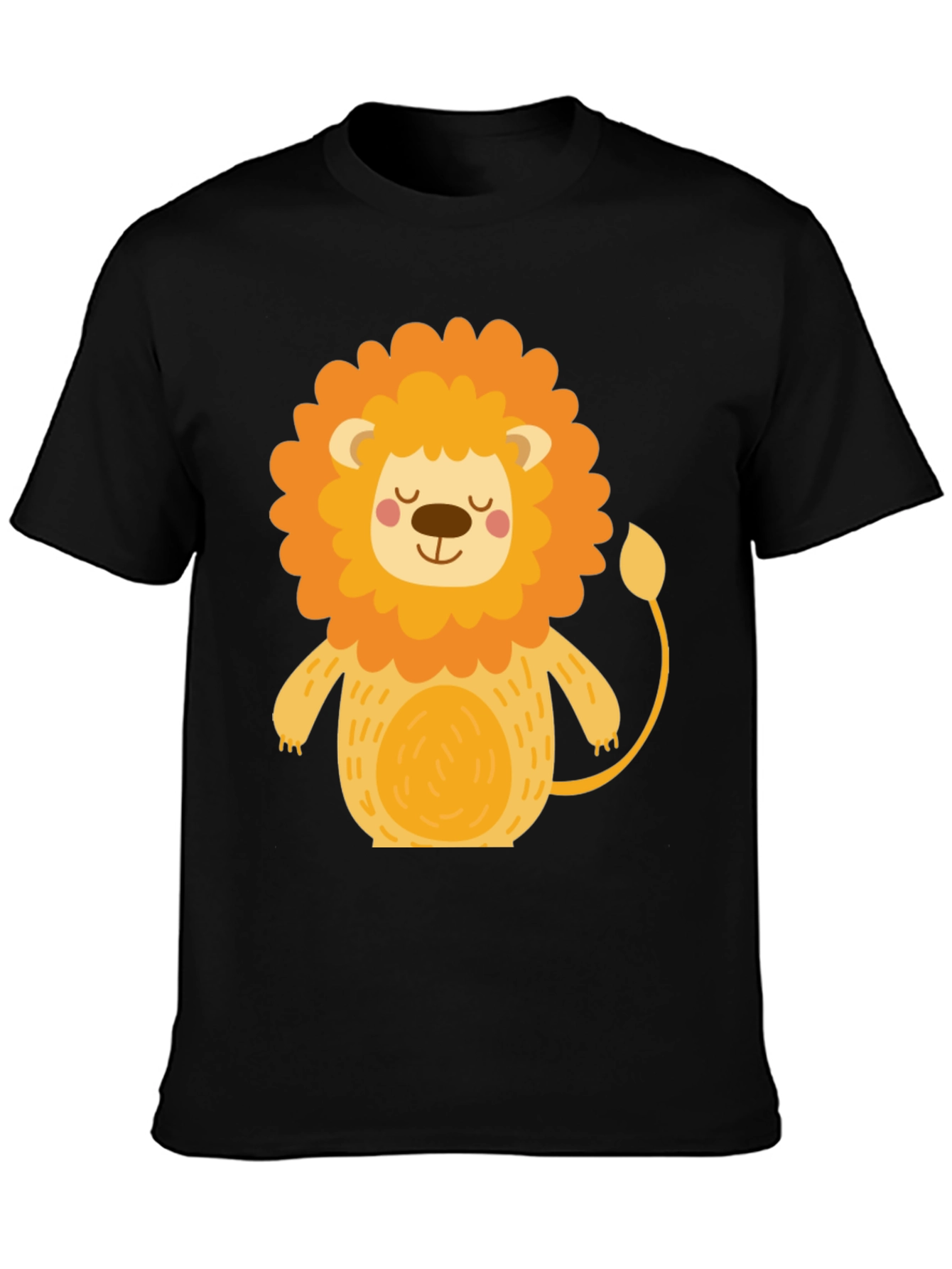 Cute Cartoon Lion Black T-Shirt