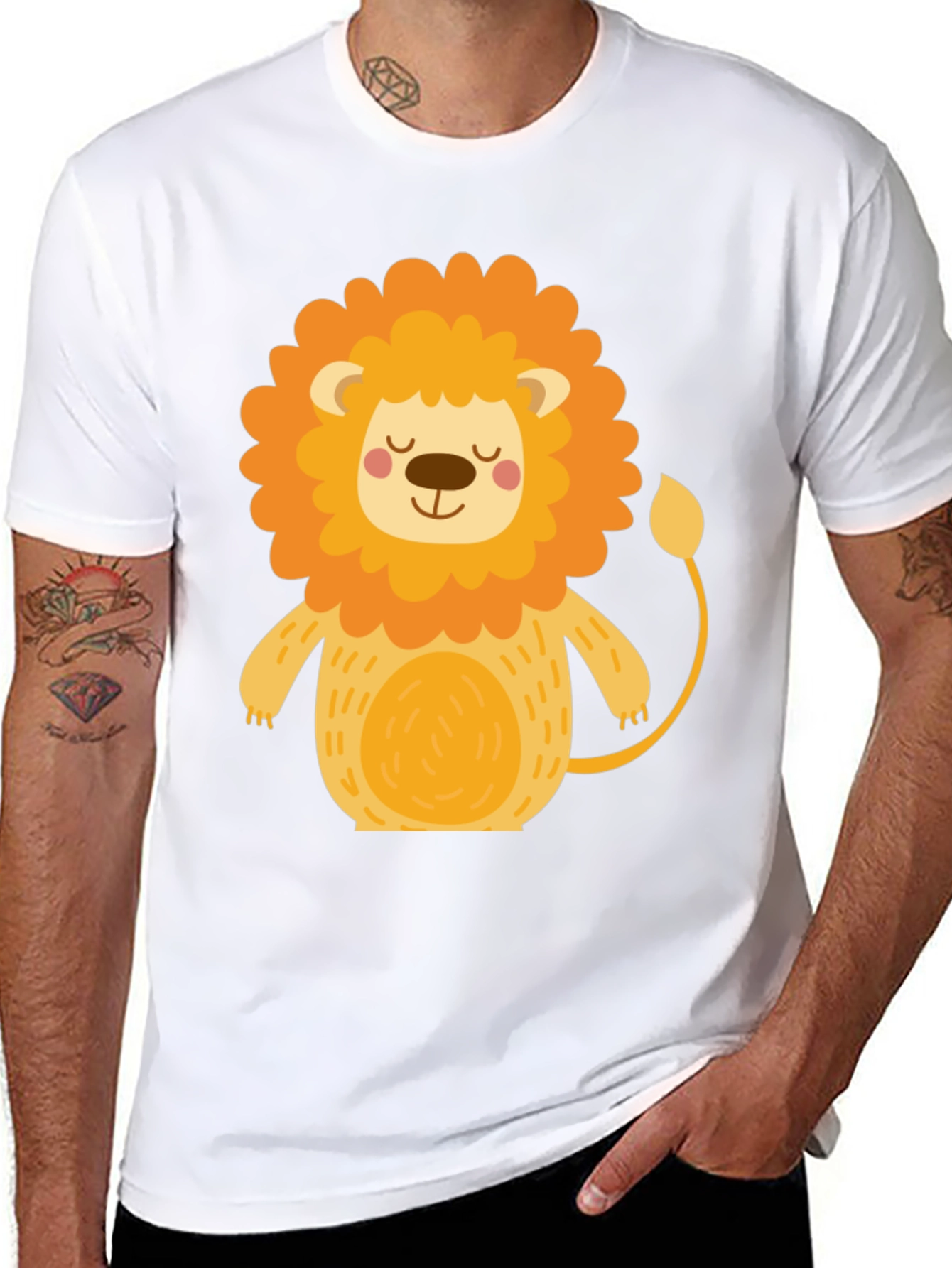 Cute Cartoon Lion Black T-Shirt