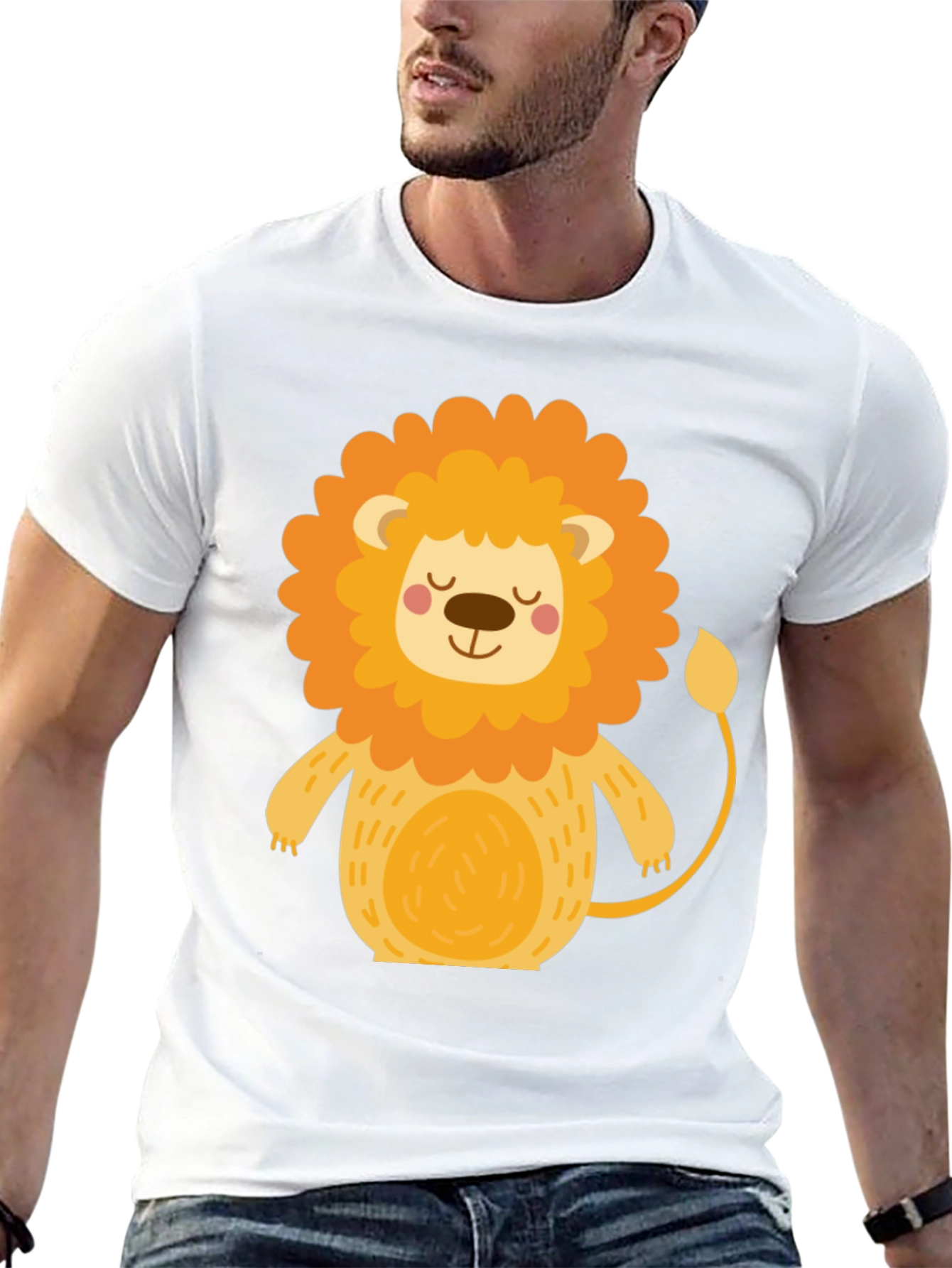 Cute Cartoon Lion Black T-Shirt