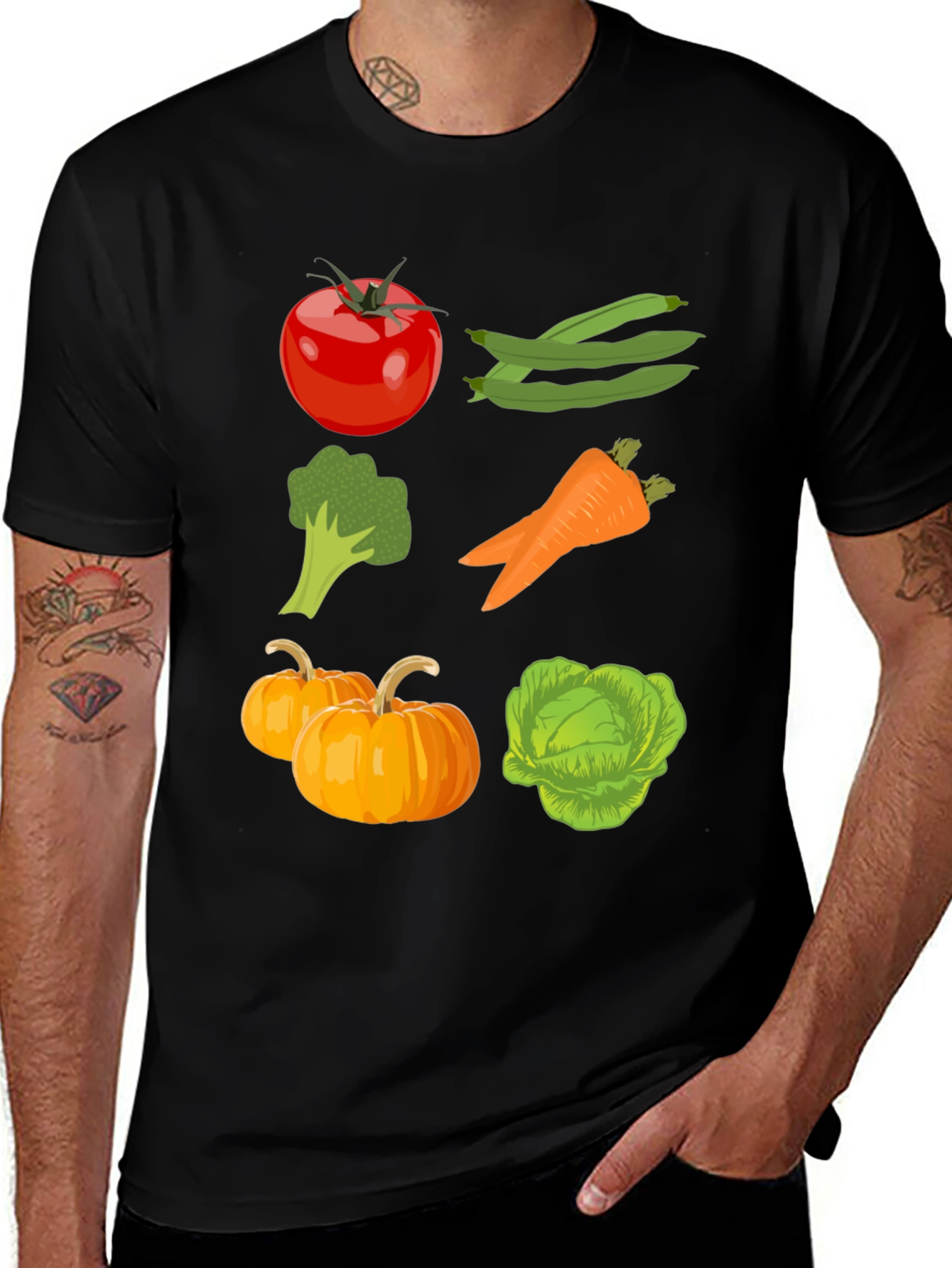 Vegetable Print Black Graphic Tee