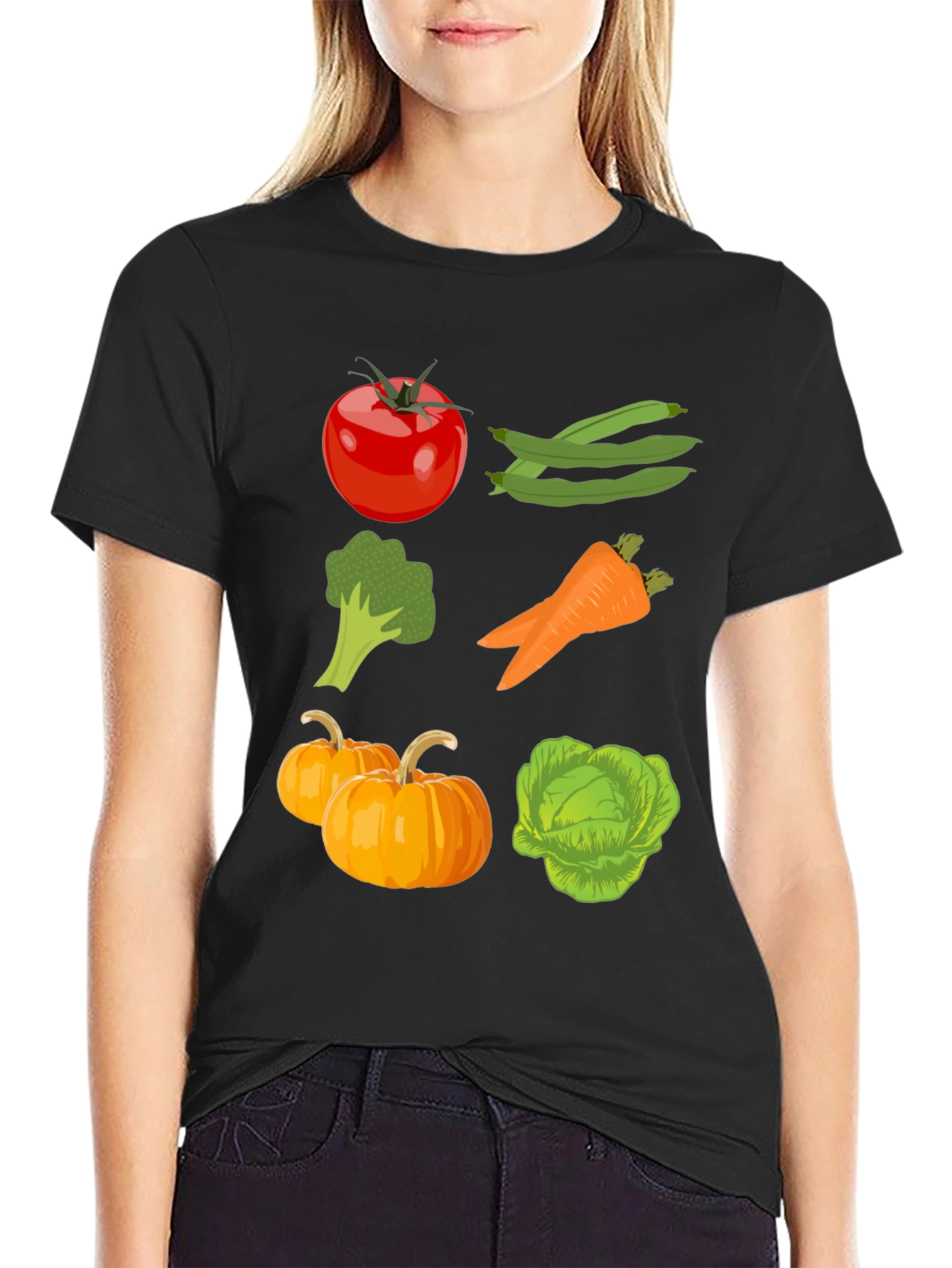 Vegetable Print Black Graphic Tee