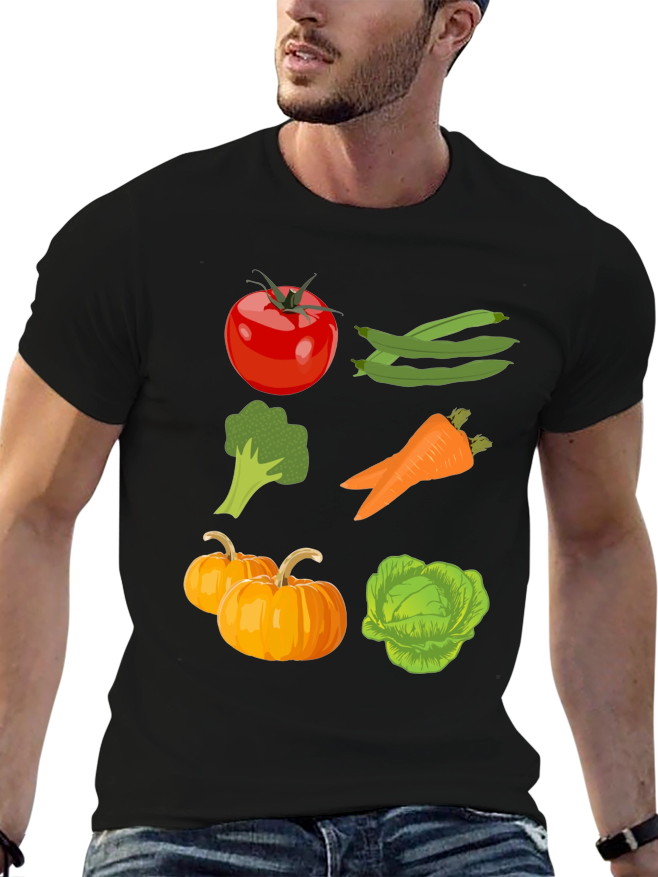 Vegetable Print Black Graphic Tee