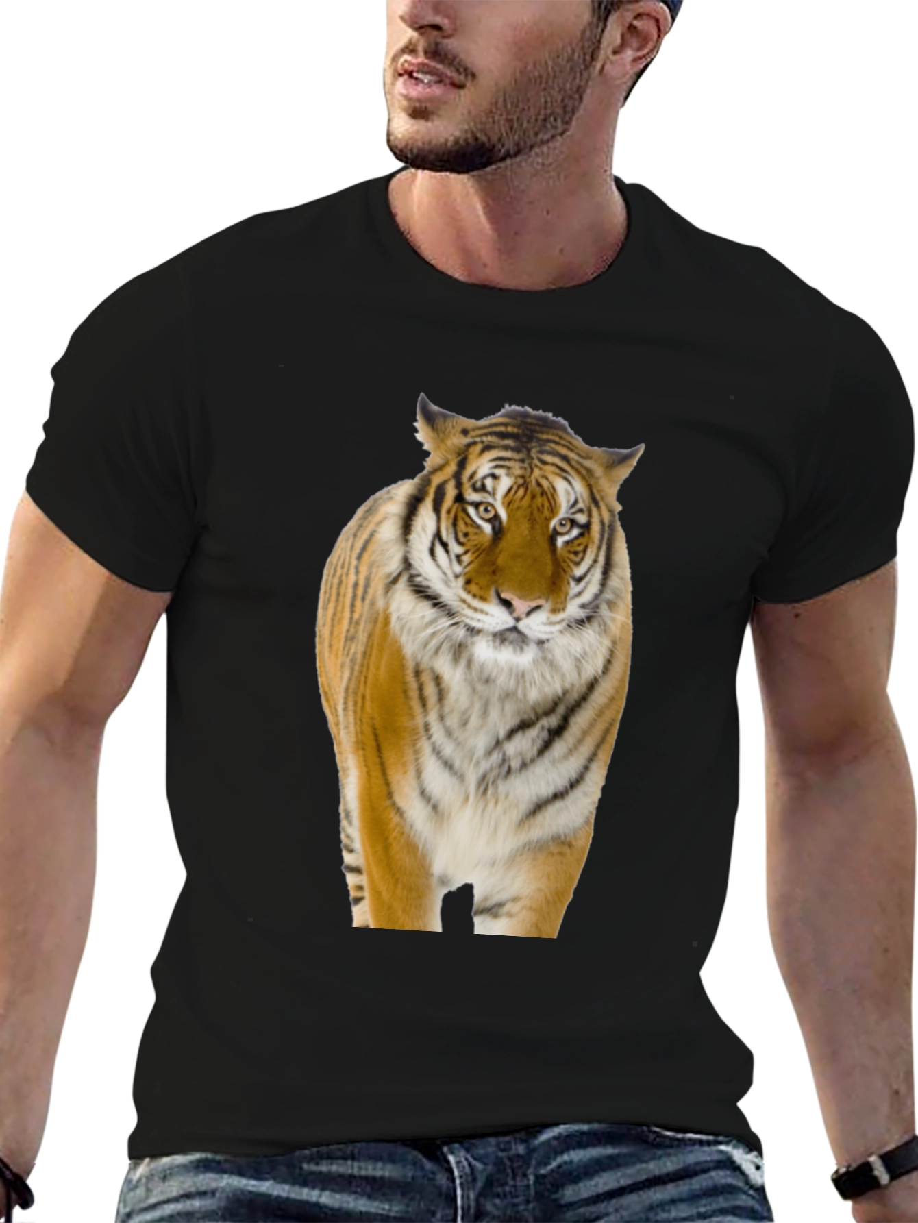 Tiger Graphic Black T-Shirt - Bold Animal Print Tee
