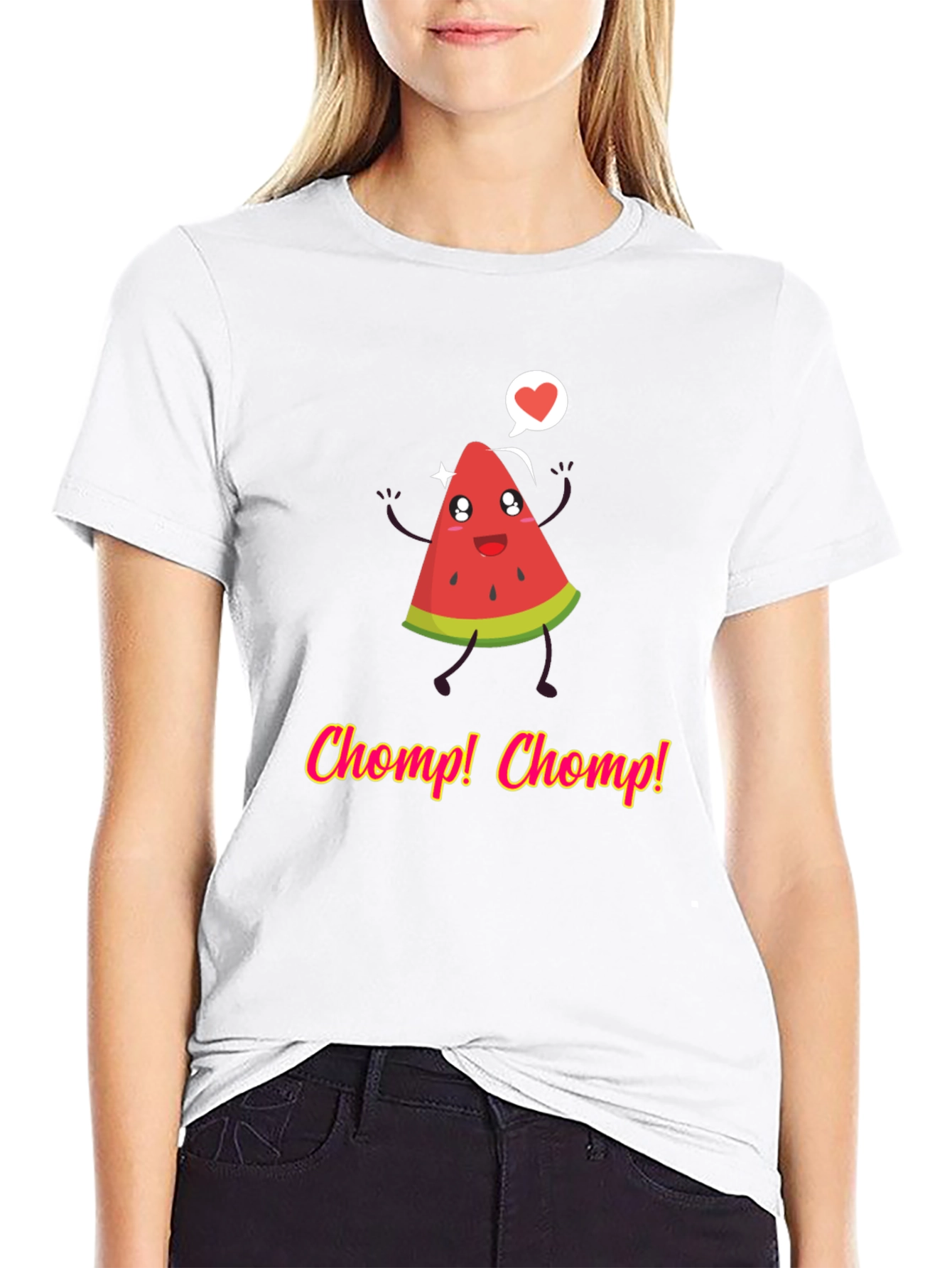 Cute Watermelon Cartoon Black T-shirt