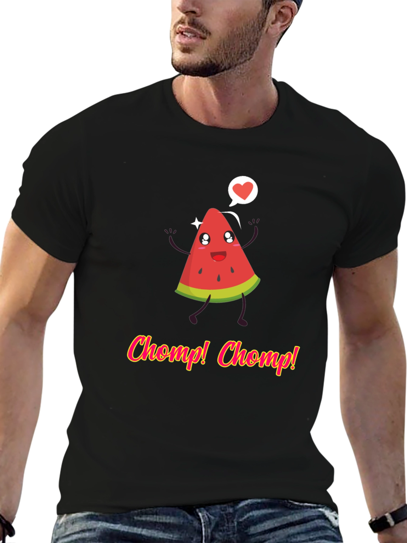 Cute Watermelon Cartoon Black T-shirt
