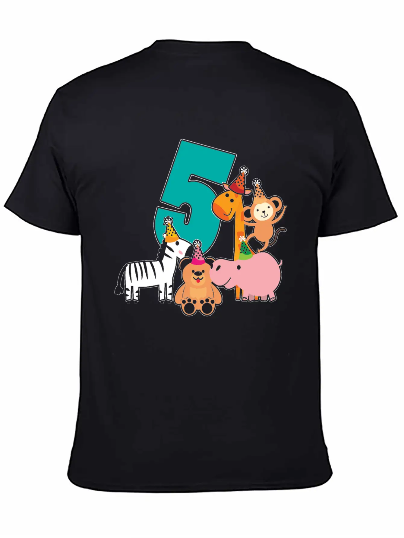 5th Birthday 5 Years Jungle Animals Safari Unisex Short Sleeve Soft Cotton T-Shirt – Casual Everyday Wear