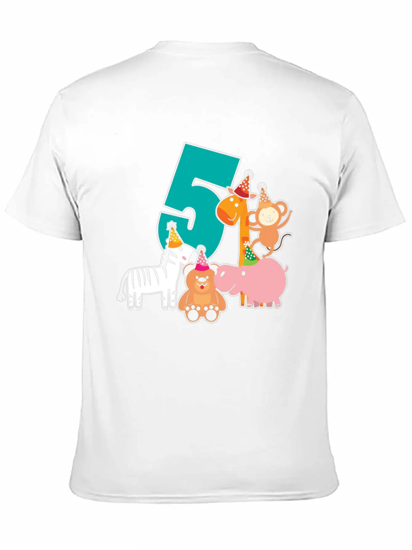 5th Birthday 5 Years Jungle Animals Safari Unisex Short Sleeve Soft Cotton T-Shirt – Casual Everyday Wear