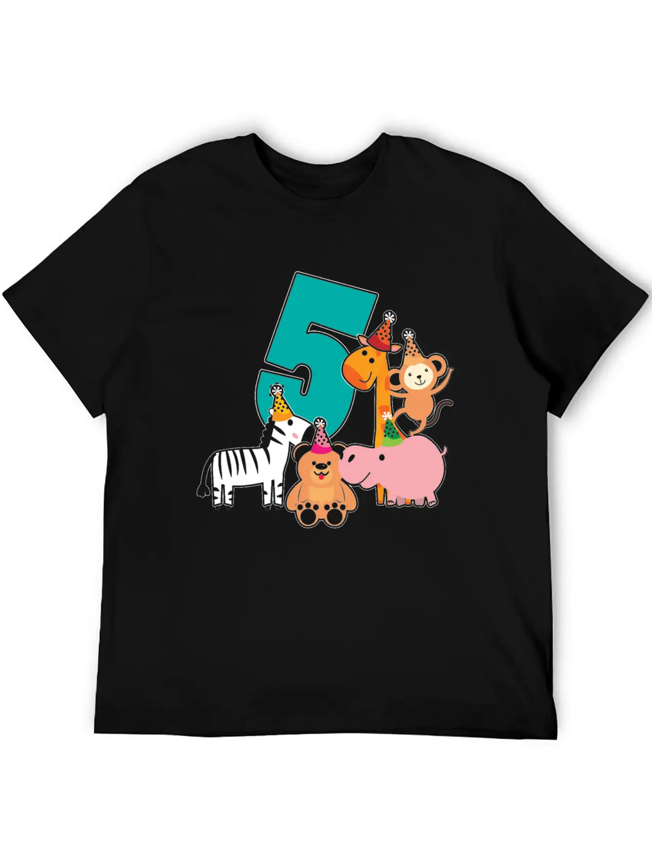 5th Birthday 5 Years Jungle Animals Safari Unisex Short Sleeve Soft Cotton T-Shirt – Casual Everyday Wear