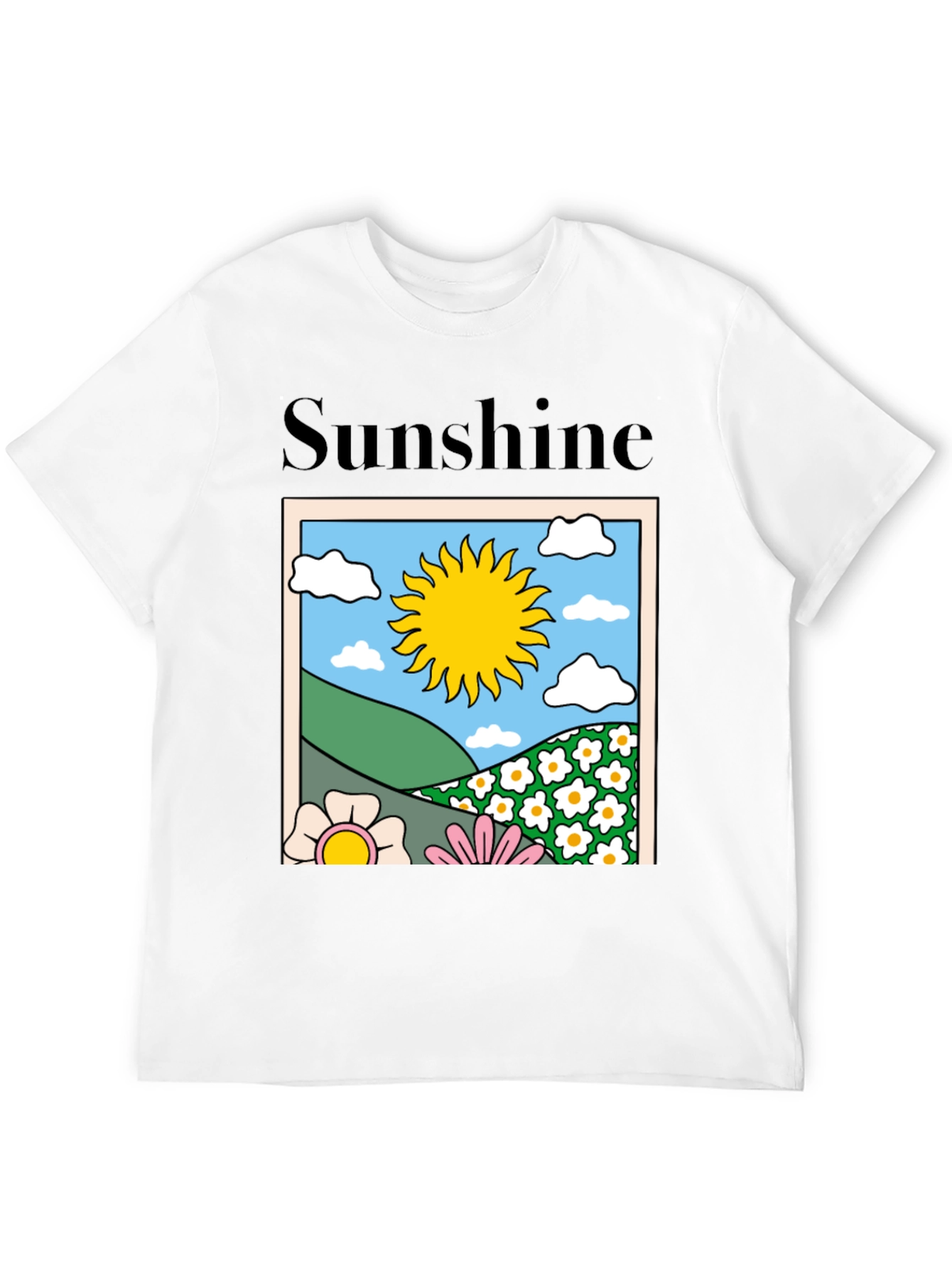 Sunshine Graphic Tee - Retro Flower Power Black T-Shirt