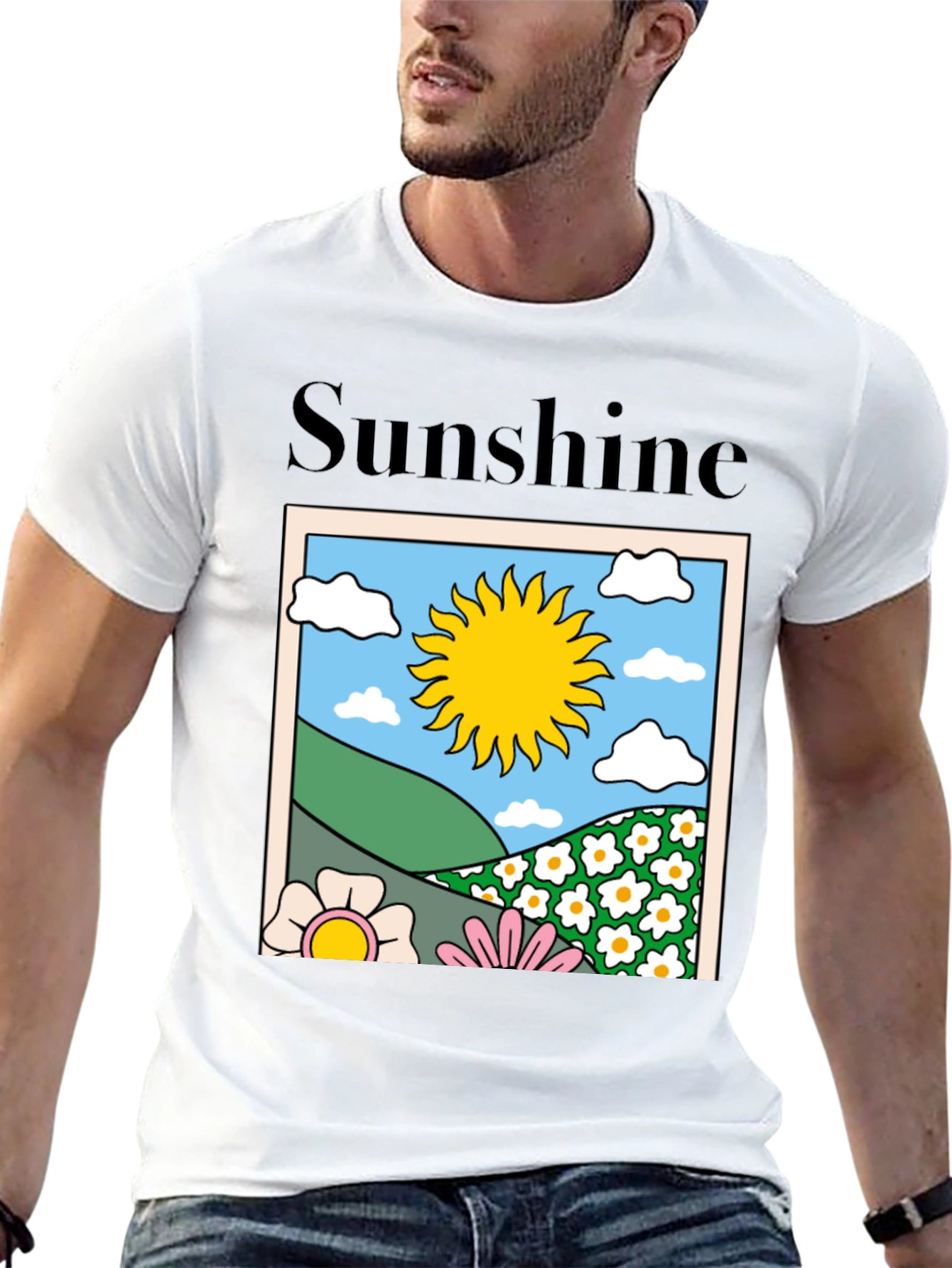 Sunshine Graphic Tee - Retro Flower Power Black T-Shirt