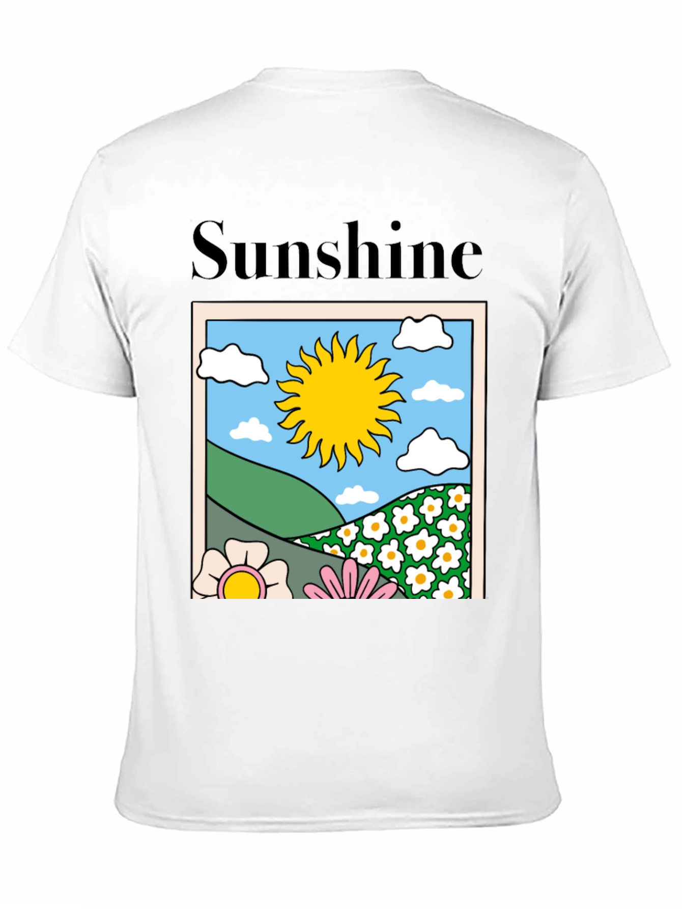 Sunshine Graphic Tee - Retro Flower Power Black T-Shirt