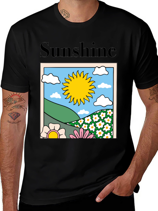 Sunshine Graphic Tee - Retro Flower Power Black T-Shirt