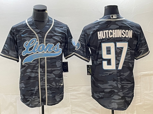 Men's Detroit Lions Aidan Hutchinson #97 Grey Camouflage Game Jerseys Joint Edition