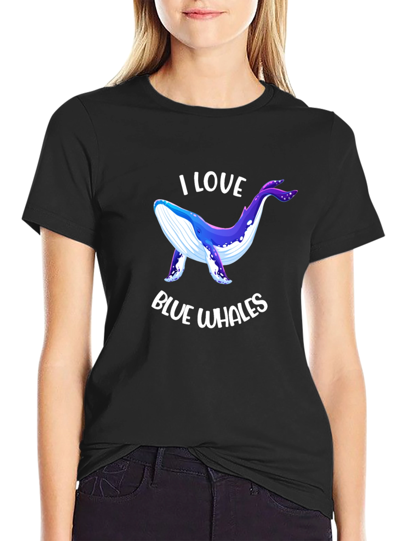 I Love Blue Whales Black T-Shirt