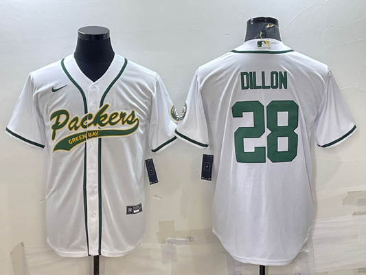 Men's Green Bay Packers AJ Dillon #28 White Game Jerseys Joint Edition