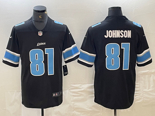 Men's Detroit Lions Calvin Johnson #81 Black Replica Player Jerseys