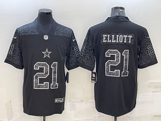 Men's Dallas Cowboys Ezekiel Elliott #21 Black RFLCTV Limited Jerseys