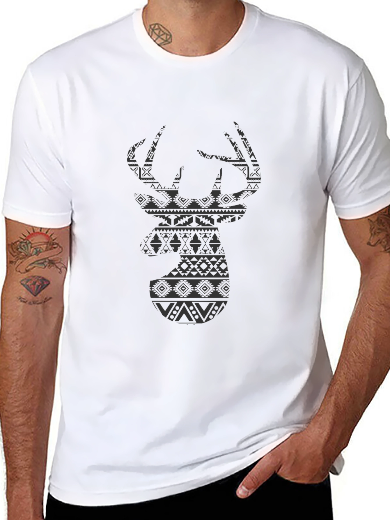 Tribal Deer Head Black T-Shirt