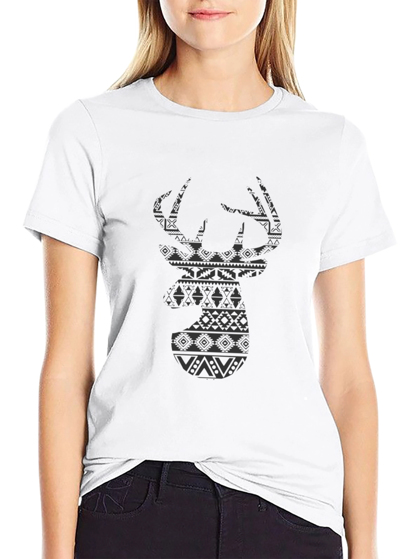 Tribal Deer Head Black T-Shirt