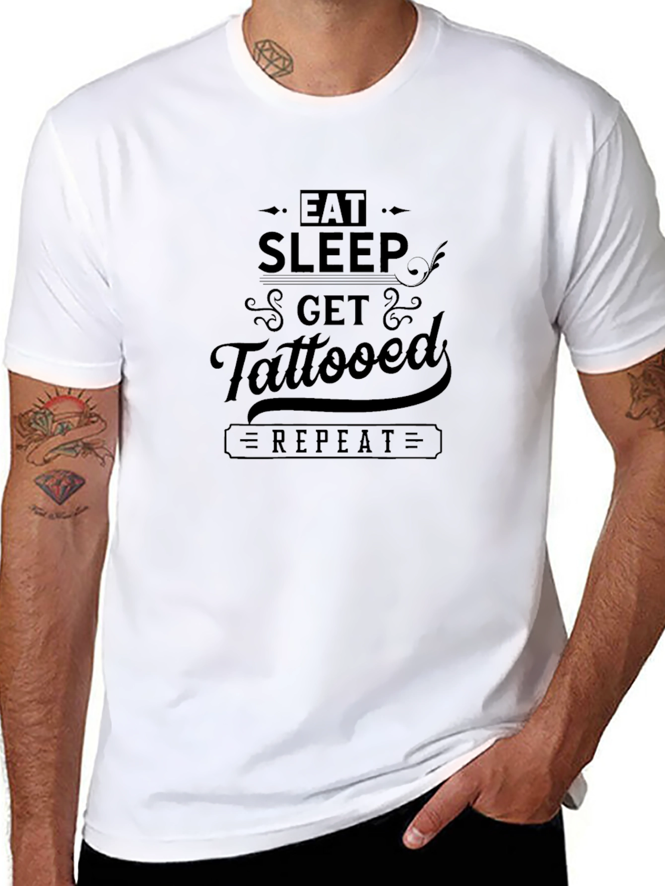 Eat Sleep Get Tattooed Repeat Black Graphic Tee