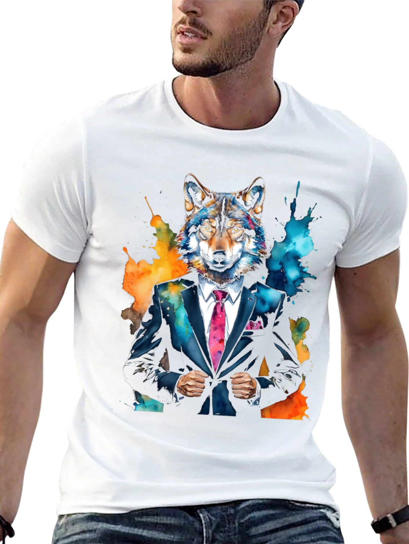 Wolf in Suit Graphic Tee - Unique Animal Print