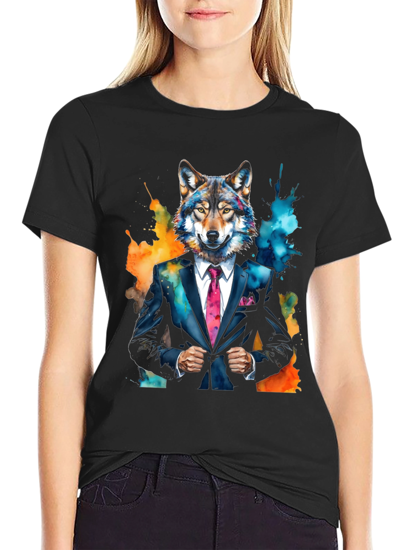 Wolf in Suit Graphic Tee - Unique Animal Print