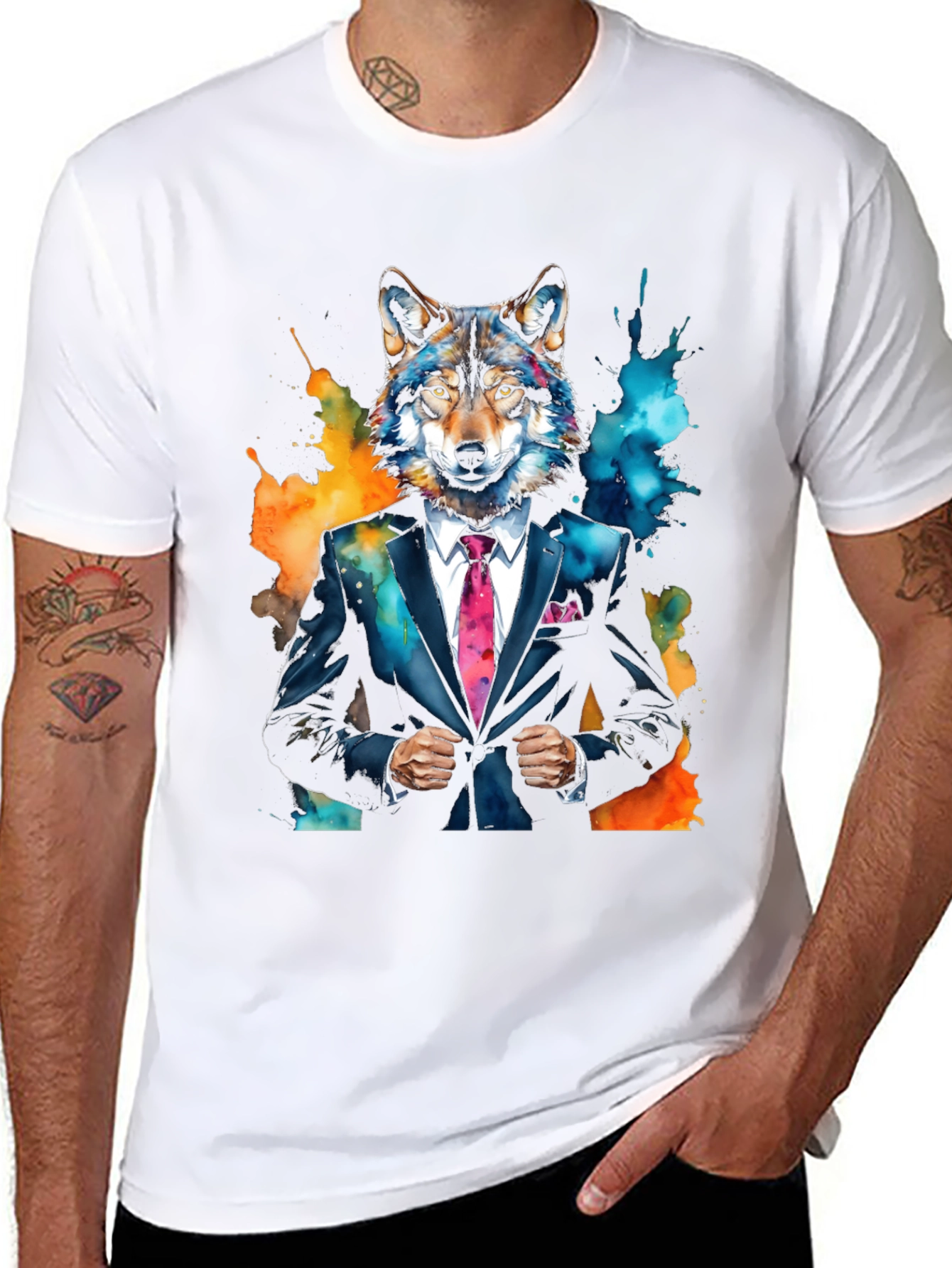 Wolf in Suit Graphic Tee - Unique Animal Print