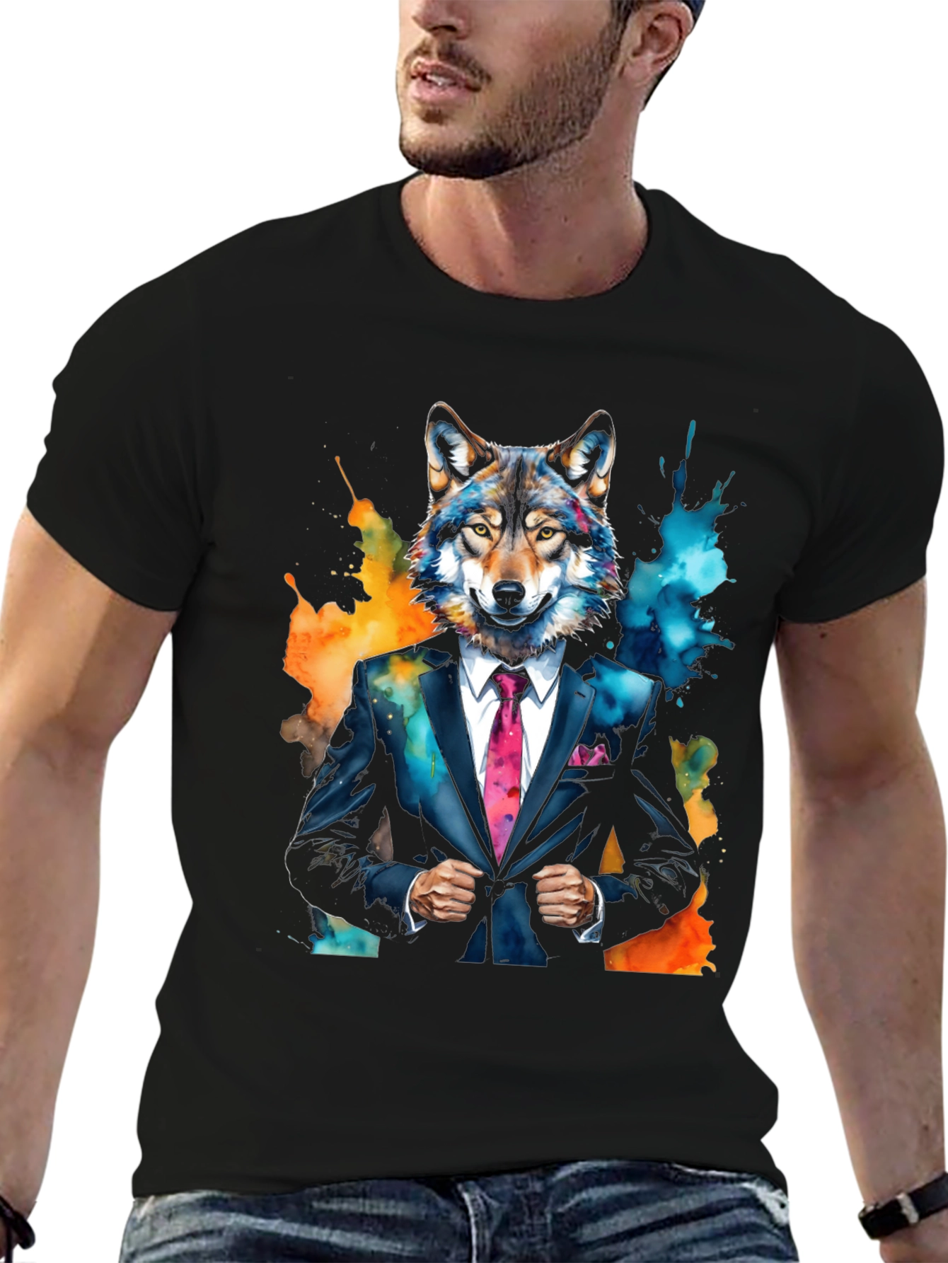 Wolf in Suit Graphic Tee - Unique Animal Print