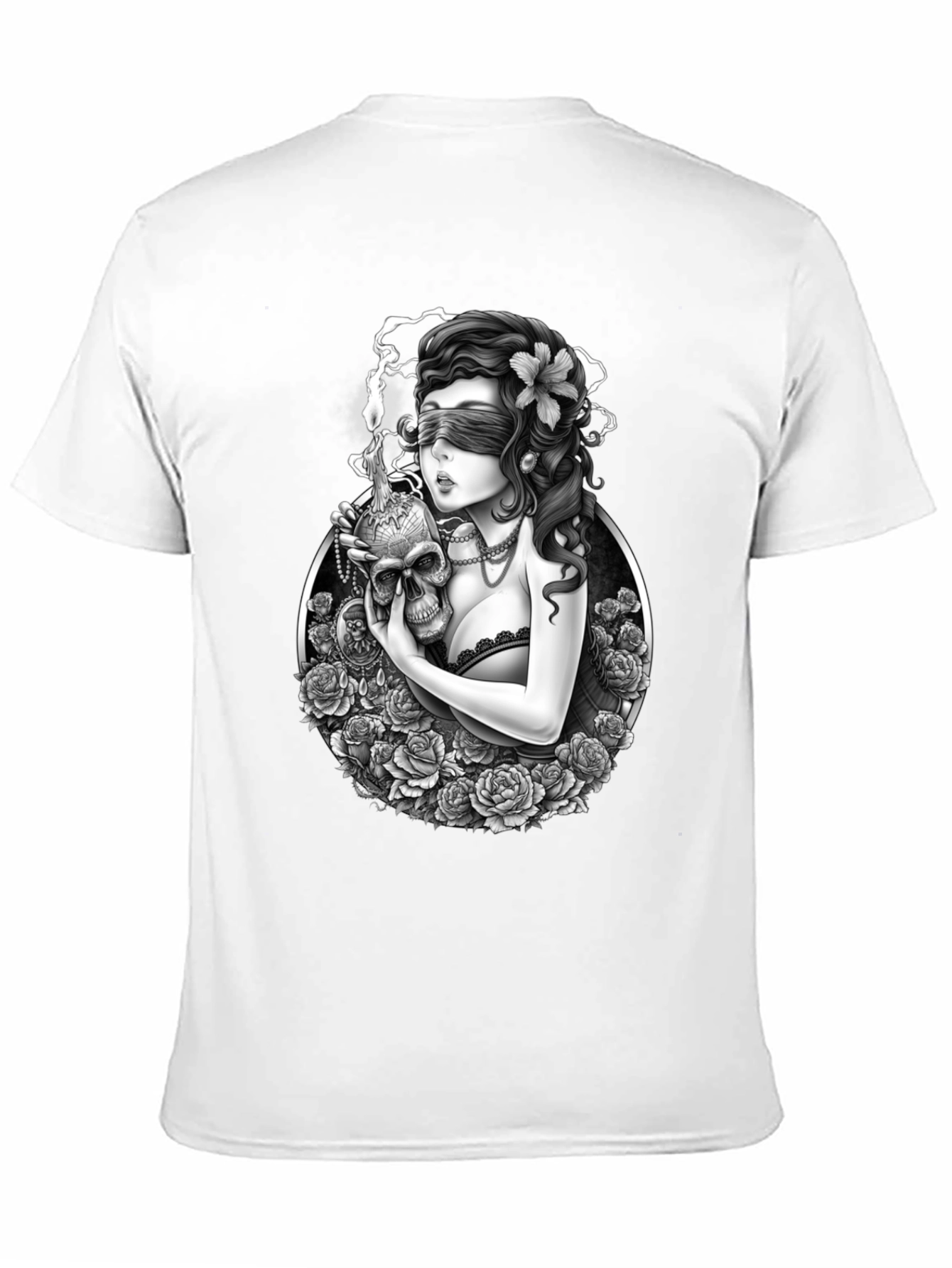 Gothic Blinded Maiden Skull Graphic Tee