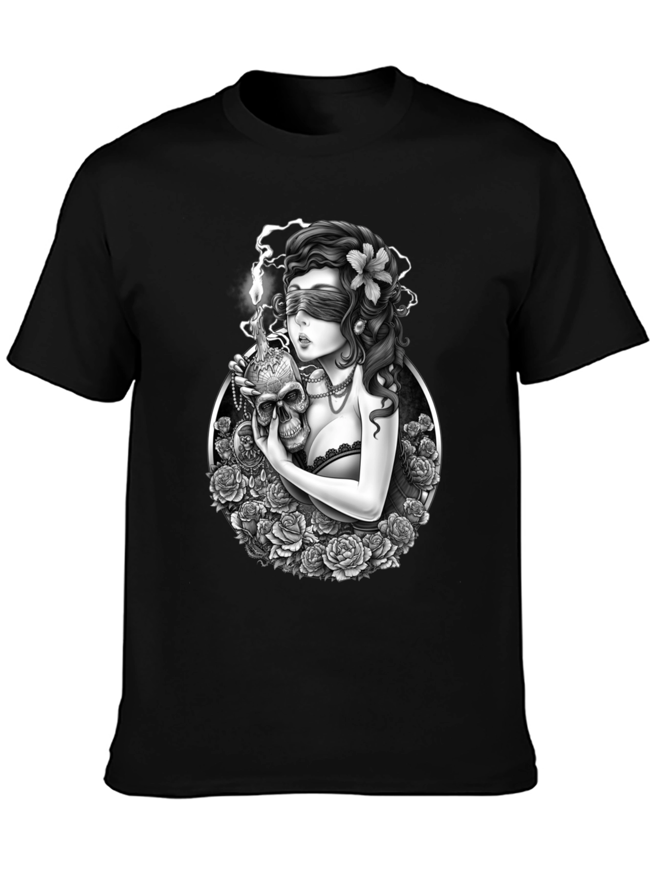 Gothic Blinded Maiden Skull Graphic Tee