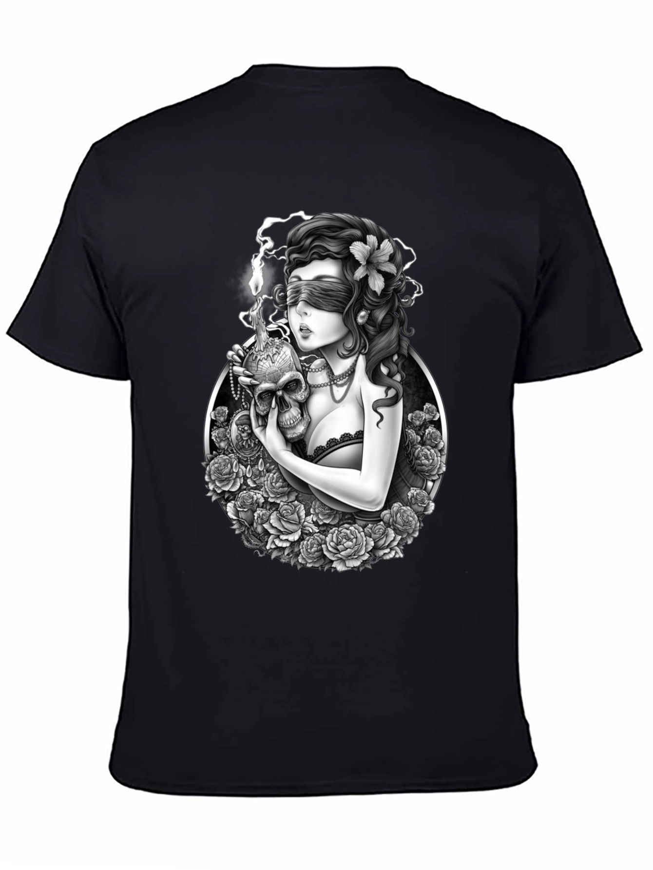 Gothic Blinded Maiden Skull Graphic Tee