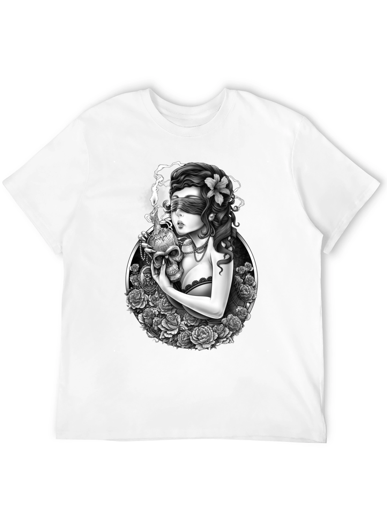 Gothic Blinded Maiden Skull Graphic Tee
