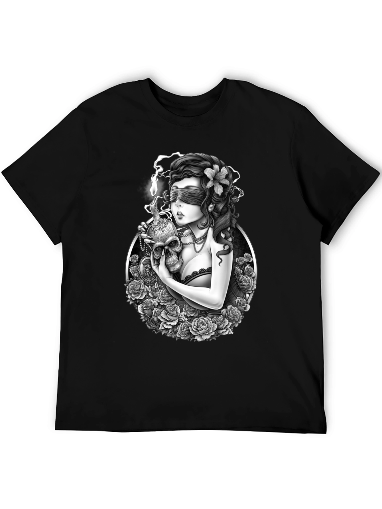 Gothic Blinded Maiden Skull Graphic Tee