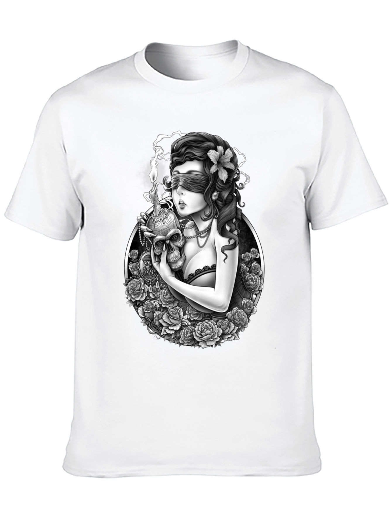 Gothic Blinded Maiden Skull Graphic Tee