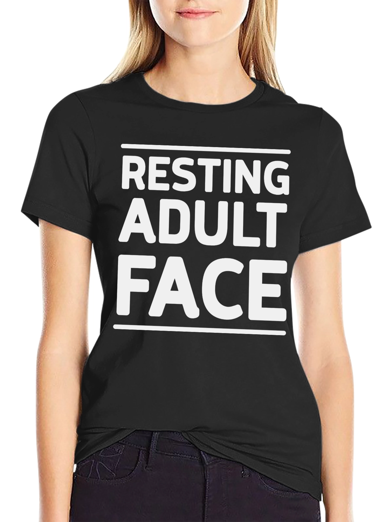 Resting Adult Face Graphic T-Shirt - Black