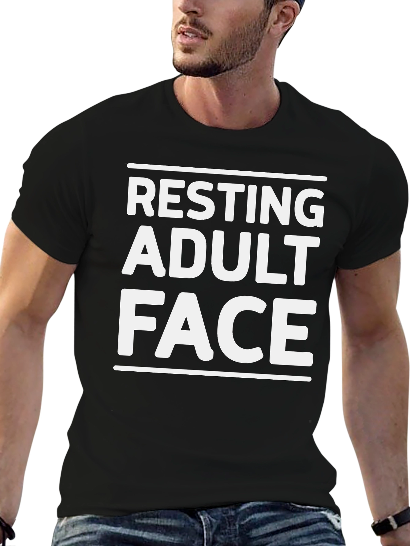Resting Adult Face Graphic T-Shirt - Black