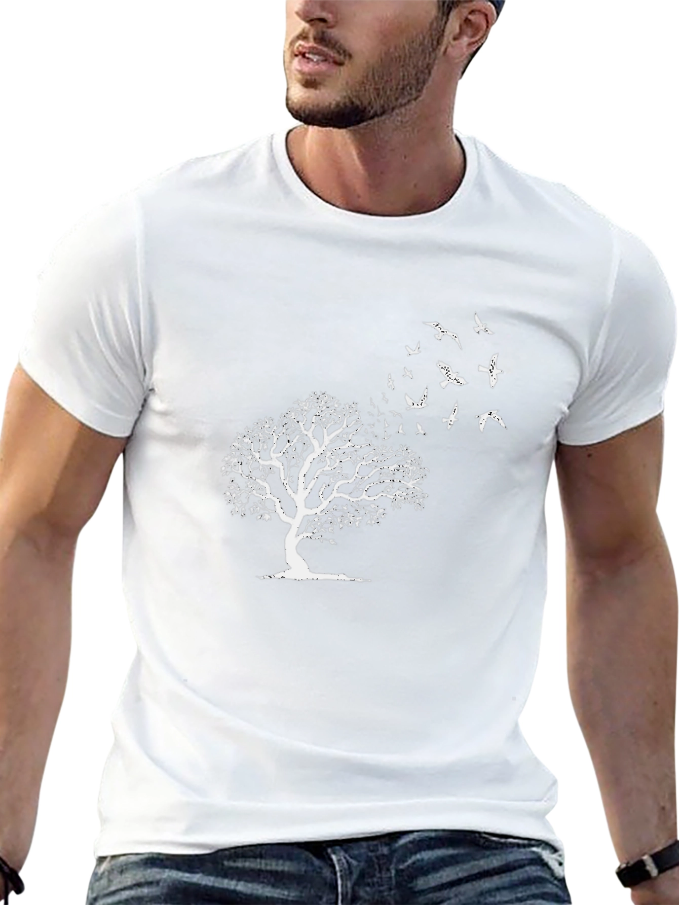 Tree & Birds Graphic Black Tee