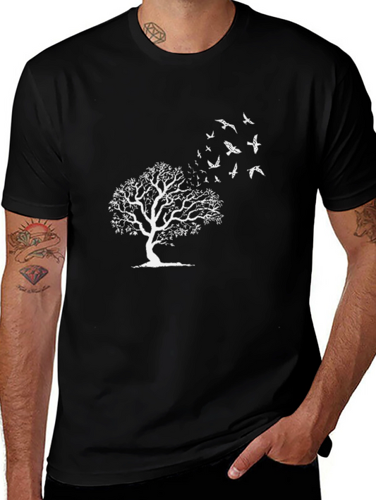 Tree & Birds Graphic Black Tee