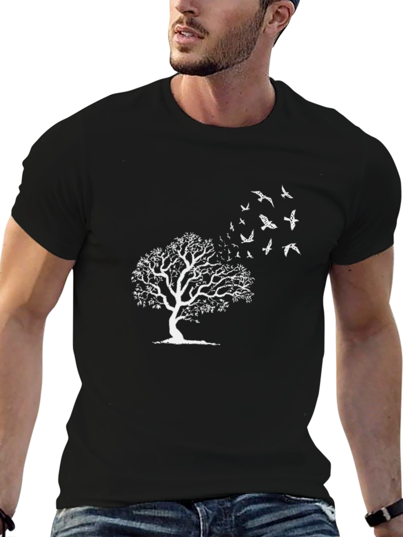 Tree & Birds Graphic Black Tee