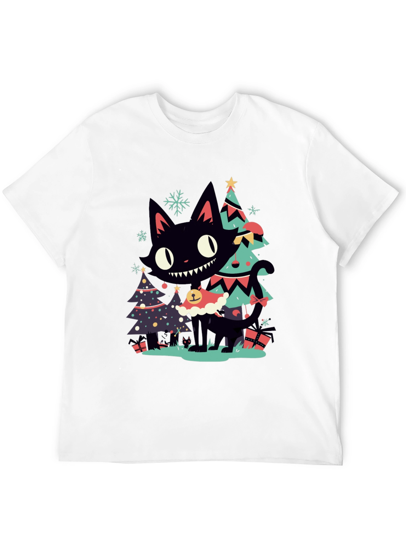Festive Black Cat Christmas T-Shirt