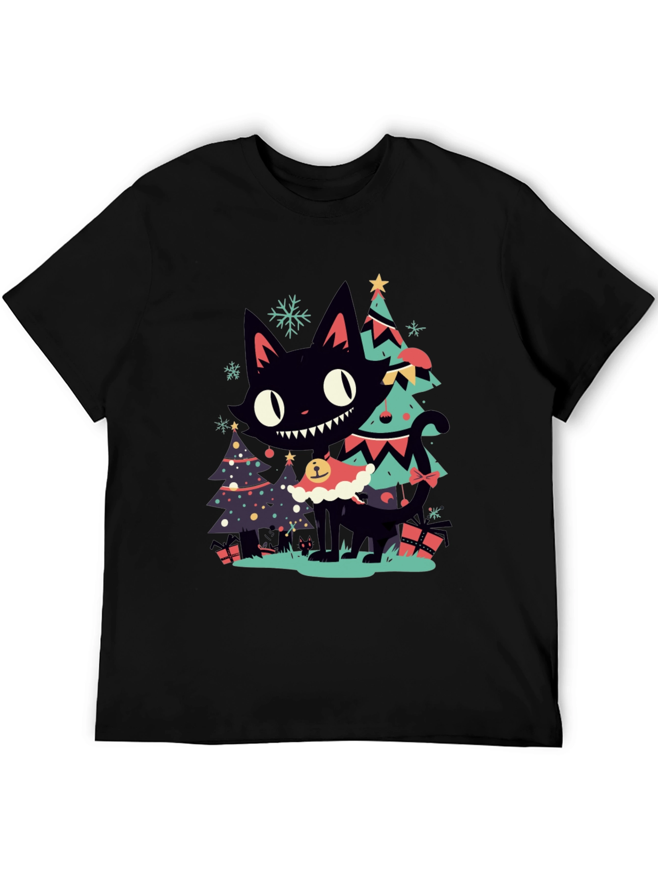Festive Black Cat Christmas T-Shirt